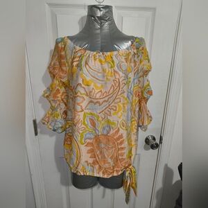 CeCe Multicolor Floral Off-Shoulder Blouse 48